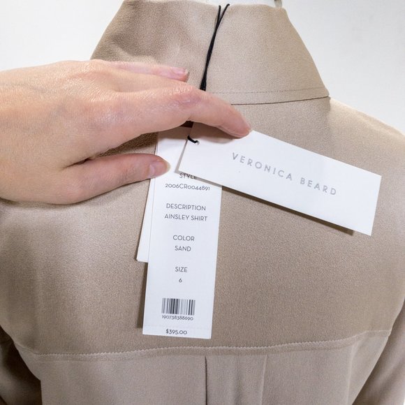 Veronica Beard M Luxe Crepe Button Down Blouse Long Sleeve Shirt Sand size 6 - Picture 13 of 16